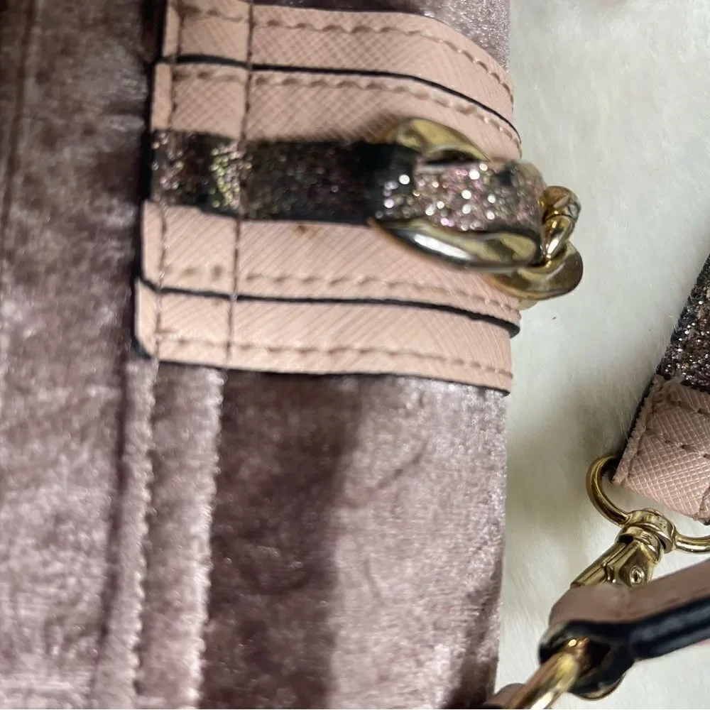 Aldo rose gold glitter &light brown velvet satchel/shoulder bag gold tone accent
